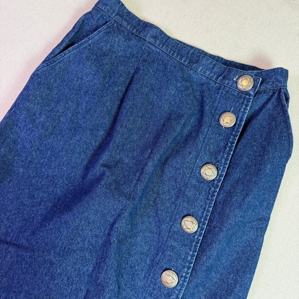 Vintage Western Denim Maxi Skirt Women's 16 Concho Buttons Cowgirl Prairie USA